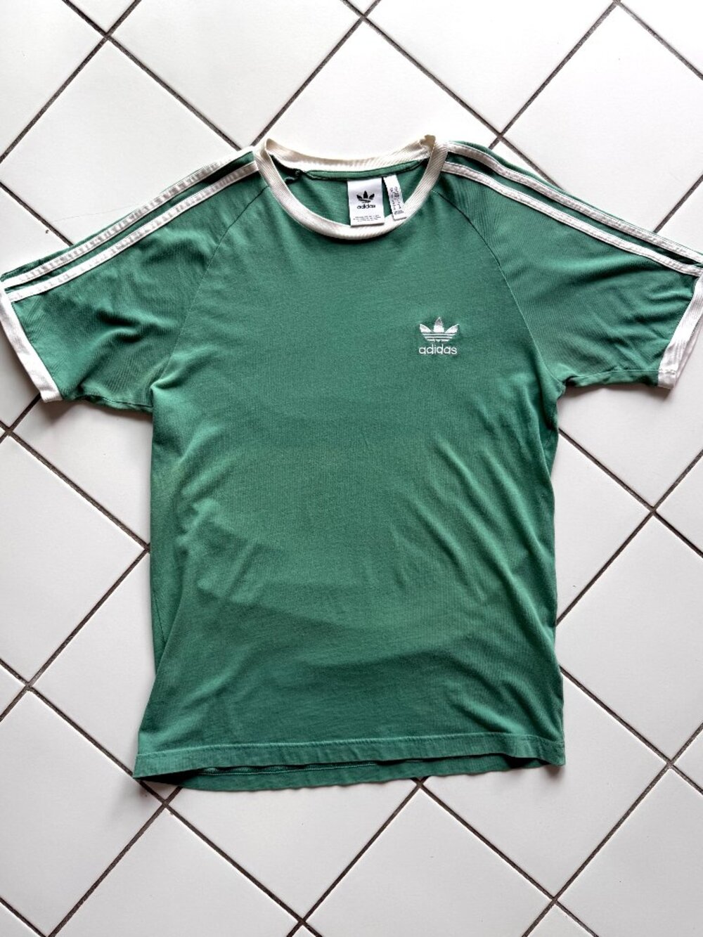 adidas Originals green & white ringer T-shirt with 3-stripe detailing